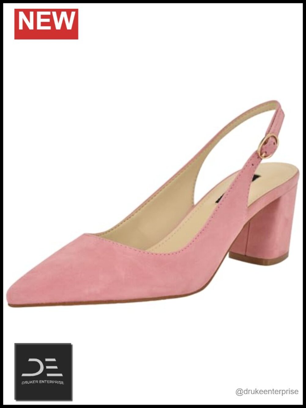 Nine West Kamsee Suede Pointed Toe Block Heel Slingback Pumps
